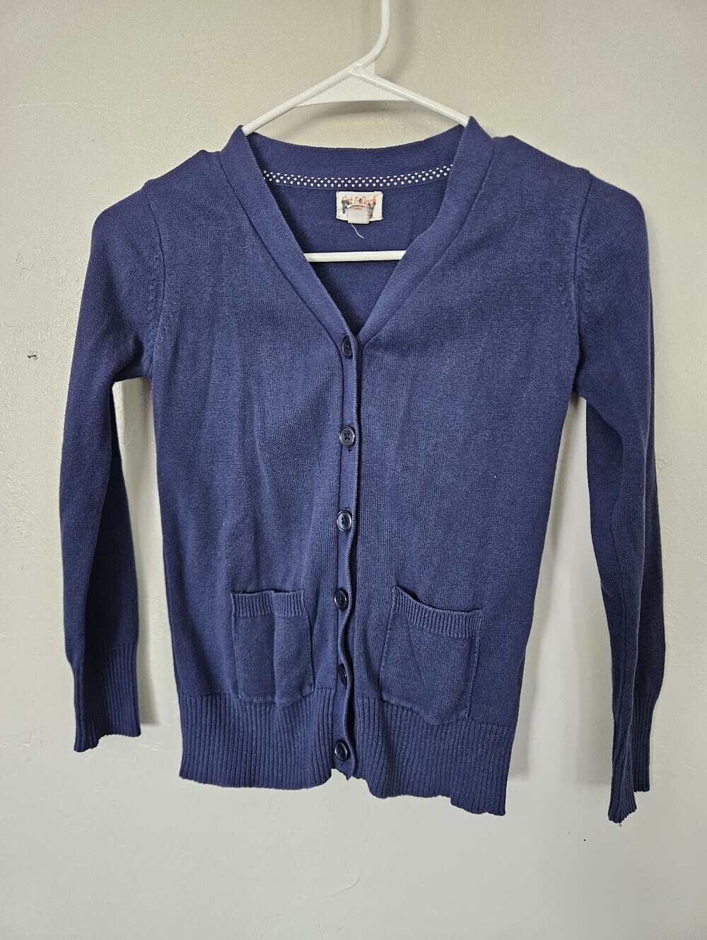 Cat & Jack Girls Medium 7/8 Navy Blue Button-Front V-Neck Cardigan Academia Top